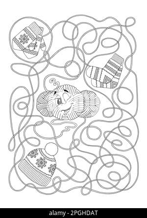 Jeu de labyrinthe pour enfants, boules de fil entrelacées Illustration de Vecteur