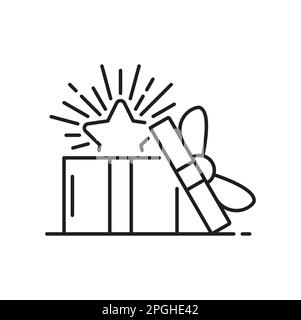 Boîte cadeau avec icône de contour isolée en forme d'étoile bonus. Programme d'affiliation de fidélité de vecteur, récompense de consommateur, concept de remise de client, bonus de vente d'achats en ligne Illustration de Vecteur