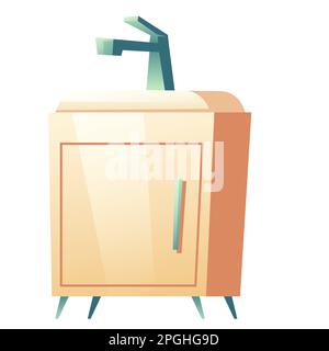 Évier vectoriel avec armoire et robinet. Illustration représentant un lavabo sur un meuble de rangement. Mobilier de salle de bains ou de cuisine, lavabo en céramique avec robinet isolé sur fond blanc Illustration de Vecteur