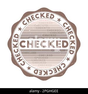 Badge vérifié. Timbre rond de mot grunge avec texture dans le thème de couleur vison. Sceau géométrique à carreaux de style vintage avec rayures dégradées. Illustration de Vecteur