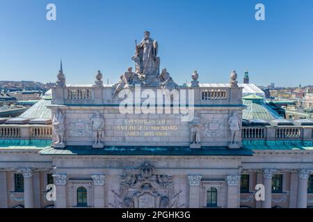 Parlement Riksdagshuset à Stockholm, Suède. Riksdag - Bâtiment du Parlement suédois. Point de vue du drone Banque D'Images