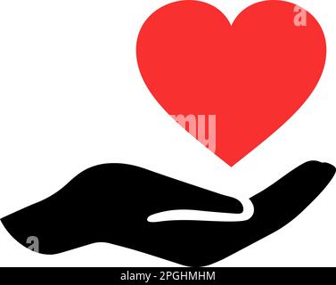 Symbole vectoriel d'un coeur rouge sur la paume comme un concept d'amour et de soin Illustration de Vecteur