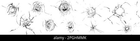 Grande collection de fissures de verre cassé sur fond transparent. Concept de plans sur la fenêtre pour la conception Banque D'Images