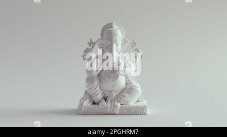 Blanc Indien Hindou Dieu Ganesh Statue décorative tête d'éléphant modèle religieux symbole 3D illustration rendu numérique Banque D'Images