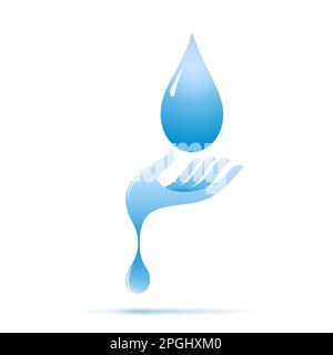 Main tenant une goutte de pluie. Concept d'économie et de conservation de l'eau contre la sécheresse. Pénurie d'eau et concept de crise. Logo Vector Illustration de Vecteur