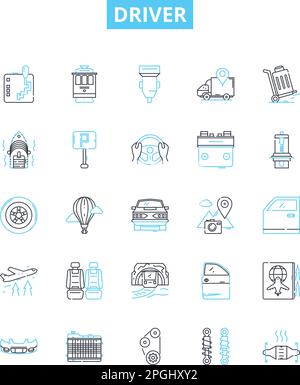 Jeu d'icônes de ligne vectorielle de pilote. Chauffeur, chauffeur, messager, pilote, opérateur, Le conducteur, l'illustration du navigateur présentent les symboles et les signes du concept Illustration de Vecteur