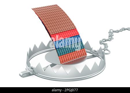 Carreaux de toit en métal de couleur à l'intérieur du piège à ours. 3D rendu isolé sur fond blanc Banque D'Images