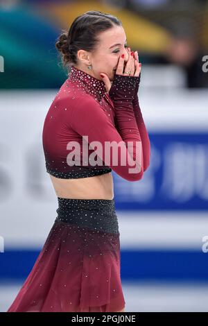 SAITAMA, JAPON - MARS 22: Nicole Schott, d'Allemagne, participe au programme féminin Short lors des Championnats du monde de patinage artistique 2023 de l'UIP à Saitama Super Arena on 22 mars 2023 à Saitama, Japon (photo de Pablo Morano/BSR Agency) Banque D'Images