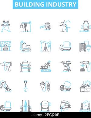 Ensemble d'icônes de lignes vectorielles de l'industrie du bâtiment. Construction, architecture, infrastructure, plomberie, maçonnerie, Démolition, dessin d'illustration de la menuiserie Illustration de Vecteur