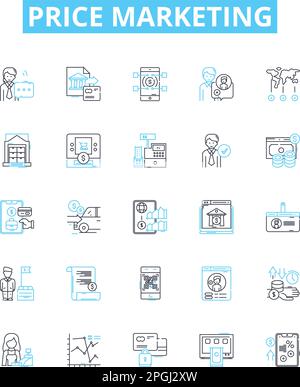 Jeu d'icônes de ligne de vecteur de marketing de prix. Prix, marketing, coût, stratégie, promotion, L'illustration ventes, remises présente des symboles et des panneaux de concept Illustration de Vecteur