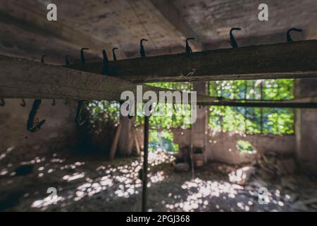 intérieurs et machines, usines qui prennent possession d'une industrie abandonnée désaffectée, ancienne usine de coton, production industrielle Banque D'Images