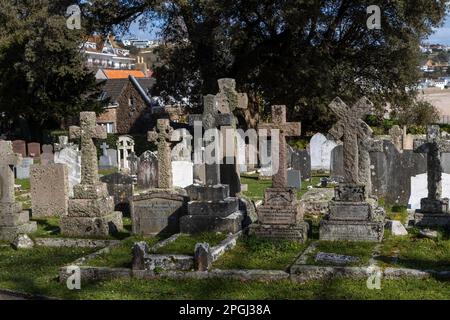 Cimetière de l'église St Brelade sur l'île de Jersey Banque D'Images