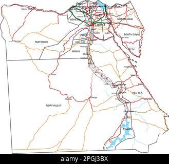 Carte routière et routière de l'Égypte. Illustration vectorielle. Illustration de Vecteur