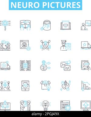 Jeu d'icônes de lignes vectorielles Neuro Pictures. Neuroimage, neurographie, cerveau, IRM, TDM, FMRI, PET illustration de contour des symboles et des signes de concept Illustration de Vecteur
