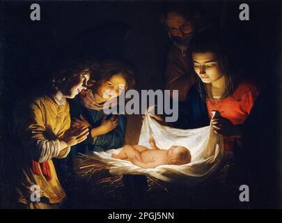 Gerard van Honthorst, adoration de l'enfant, peinture à l'huile sur toile, vers 1620 Banque D'Images