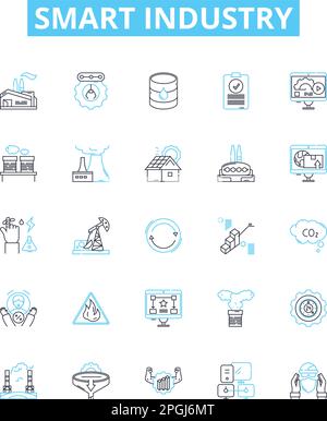 Jeu d'icônes de lignes vectorielles SMART Industry. Industrie 40, numérisation, IA, automatisation, IoT, Big Data, illustration robotique, présentent les symboles de concept et Illustration de Vecteur