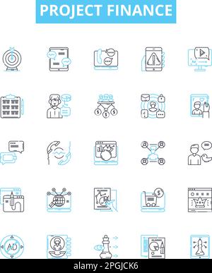Jeu d'icônes de ligne de vecteur de financement de projet. Projet, finance, financement, investissement, dette, les symboles et les signes de concept sont présentés dans l'illustration de la répartition des capitaux propres et de la trésorerie Illustration de Vecteur