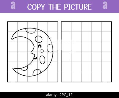 Copiez la page d'activité photo pour les enfants. Dessinez et colorer la jolie lune Illustration de Vecteur