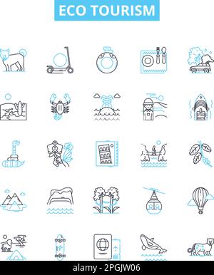 Jeu d'icônes de ligne vecteur éco-tourisme. Écotourisme, conservation, durabilité, vert, écologie, carbone, illustration du recyclage, esquisse des symboles de concept Illustration de Vecteur