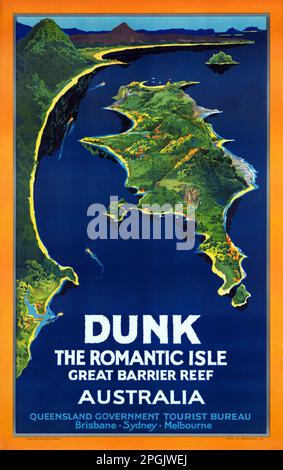 Dunk. L'île romantique. Grande barrière de corail, Australie par Peter Smith Templeton (1875-1971). Affiche publiée en 1939 en Australie. Banque D'Images