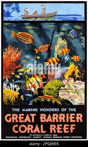 Les merveilles marines de la Grande barrière de corail par Percival Albert Trompf (1902-1964). Affiche publiée en 1933 en Australie. Banque D'Images