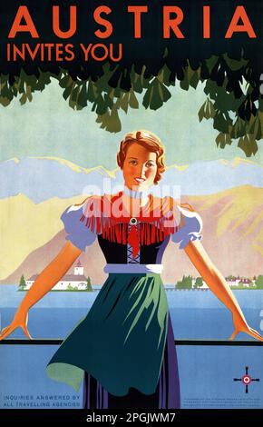 L'Autriche vous invite par Joseph Binder (1898-1972). Affiche publiée en 1934 en Autriche. Banque D'Images