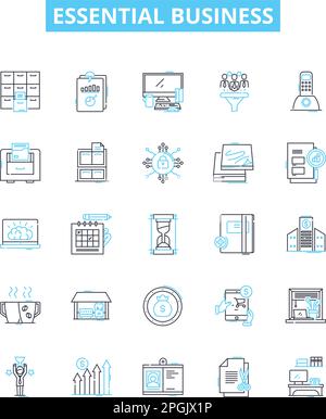 Jeu d'icônes de ligne vectorielles d'entreprise essentielles. Entreprise, essentiel, démarrage, gestion, planification, Stratégies, illustration des bénéfices, grandes lignes de symboles de concept Illustration de Vecteur