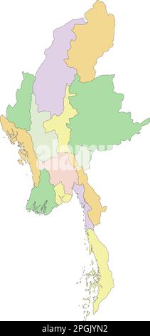 Myanmar - carte politique modifiable très détaillée. Illustration de Vecteur
