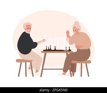 Couple de personnes âgées jouant aux échecs, passe-temps, jeu Illustration de Vecteur