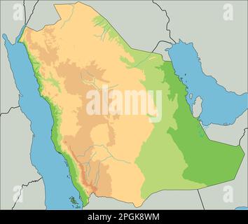 Carte physique haute détaillée de l'Arabie Saoudite. Illustration de Vecteur