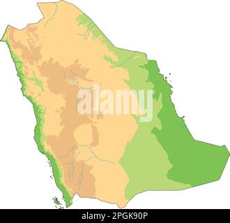 Carte physique haute détaillée de l'Arabie Saoudite. Illustration de Vecteur