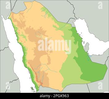 Carte physique haute détaillée de l'Arabie Saoudite. Illustration de Vecteur