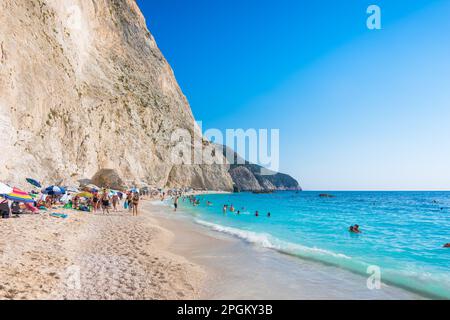 Célèbre plage de Porto Katsiki à Lefkada island, Grèce. Banque D'Images