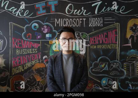 Eason Lai, stratège technologique mondial de Microsoft, au bureau Microsoft de Cyberport. 27FEB23 SCMP / Jonathan Wong Banque D'Images