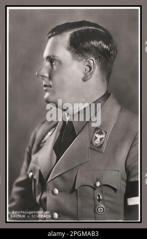 1930s Portrait de Nazi Baldur Benedikt von Schirach (9 mai 1907 – 8 août 1974) il était un politicien allemand qui est plus connu pour son rôle de chef national de la jeunesse du Parti nazi et de chef de la jeunesse Hitler de 1931 à 1940. Il a ensuite servi comme gaulétre et Reichsstatthalter (gouverneur de Reich) de Vienne. Après la Seconde Guerre mondiale, il a été reconnu coupable de crimes contre l'humanité pendant les procès de Nuremberg et condamné à 20 ans de prison. Banque D'Images