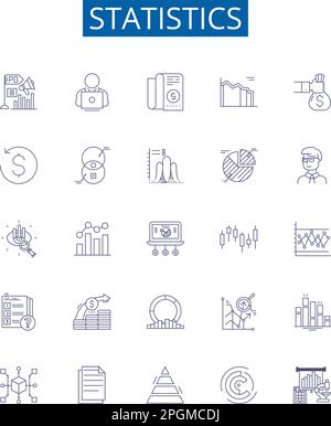 Statistiques ligne icônes signes ensemble. Conception de la collecte de statistiques, de données, d'analyses, d'échantillons, de population, variation, moyenne, vecteur de concept de contour médian Illustration de Vecteur