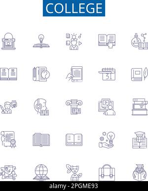 Mise en place des affiches des icônes de la ligne d'université. Collection de conception de l'enseignement supérieur, de l'université, de l'enseignement, de l'apprentissage, Degrés, degré, plan de l'étudiant concept Illustration de Vecteur