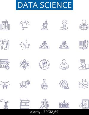 Jeu de panneaux d'icônes de ligne de science des données. Collection de conception de données, Science, analyse, modélisation, Big, Machine, apprentissage, algorithmes définissent le vecteur de concept Illustration de Vecteur