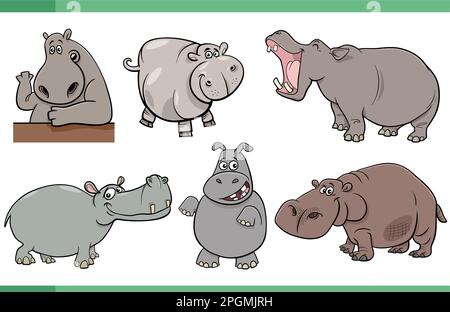 Illustration de dessin animé de l'ensemble de personnages d'animaux comiques happy hippopotamus Illustration de Vecteur