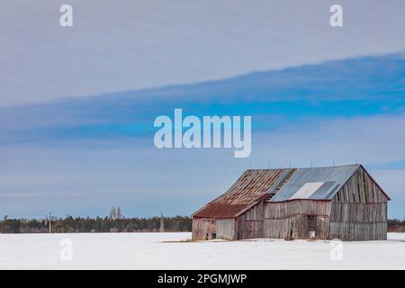 Ancienne grange classique près de Rudyard, Upper Peninsula, Michigan, États-Unis [aucune autorisation de propriété ; licence éditoriale uniquement] Banque D'Images