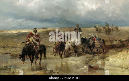 Schreyer Adolf - les Arabes arroser leurs chevaux 2 - Ecole allemande - 19th et début du 20th siècle - Schreyer Adolf - les Arabes arroser leurs chevaux 2 - Ecole allemande - 19th et début du 20th siècle Banque D'Images