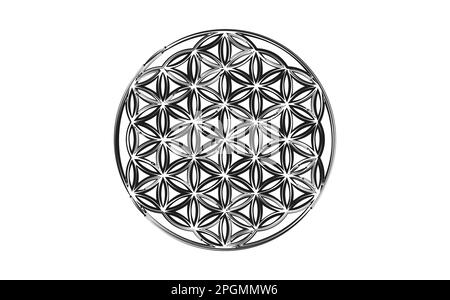 Fleur de vie, logo noir de dessin de la main Yantra Mandala, symbole de géométrie sacrée de l'harmonie et de l'équilibre. Graine de vie talisman mystique, vecteur isolé Illustration de Vecteur