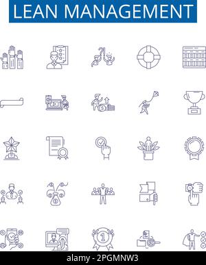 Mise en place des affiches des icônes de la ligne de gestion allégée. Collection de conception de Lean, Management, Efficiency, Cost, Quality, Déchets, processus, vecteur de concept Kaizen Illustration de Vecteur