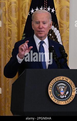 Washington, DC, États-Unis. 23rd mars 2023. 3/23/23 la Maison Blanche le président de Washington DC, Joe Biden, prononce une allocution à l'occasion de l'anniversaire de l'Affordable Care Act dans la salle East. (Credit image: © Christy Bowe/ZUMA Press Wire) USAGE ÉDITORIAL SEULEMENT! Non destiné À un usage commercial ! Banque D'Images