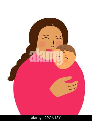 Mère heureuse tenant un enfant. Concept de famille heureux. Illustration isolée sur fond blanc. Banque D'Images