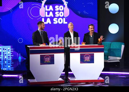 Milan, Italie. 23rd mars 2023. Milan - TV show 'ce soir est Cattelan' - Linus, Nicola Savino, Alessandro Cattelan crédit: Agence de photo indépendante/Alamy Live News Banque D'Images