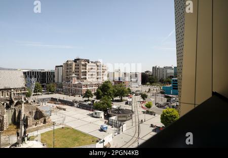 Une vue d'une partie du centre de Christchurch, en Nouvelle-Zélande, montrant le vide et certains des dégâts causés par le tremblement de terre dévastateur de février 2011. Banque D'Images