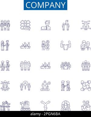 Les affiches des icônes de la compagnie sont mises en place. Collection de conception de Business, Firm, Corporation, Venture, conglomérat, Entreprise, établissement, contour de l'organisation Illustration de Vecteur