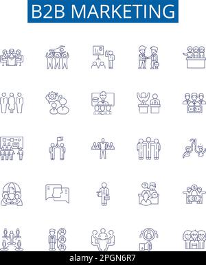 Mise en place de B2B affiches d'icônes de la ligne de marketing. Collection de conception de BB, Marketing, ventes, stratégies, tactiques, Concept de contenu, de gestion et d'analyse Illustration de Vecteur