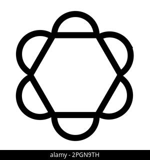 Graphique vectoriel monochrome d'un hexagone avec des demi-cercles sur chacun des six côtés. Peut être utilisé comme représentation simple d'une molécule Illustration de Vecteur